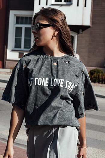 T-shirt damski z nadrukiem BONGANIR grafitowy Dstreet RY2654