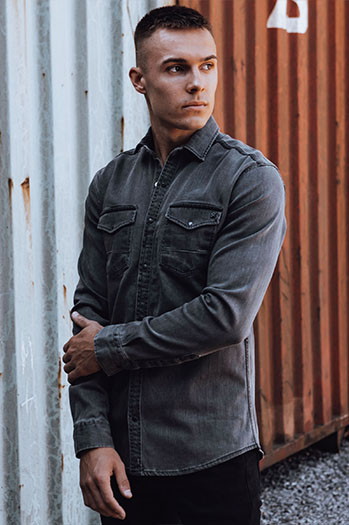 Koszula męska jeansowa ciemnoszara Dstreet DX2588