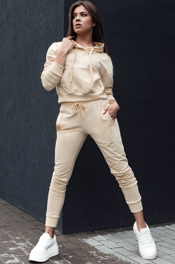 Bluza damska z kapturem TRENDHOOD kremowa Dstreet BY1308