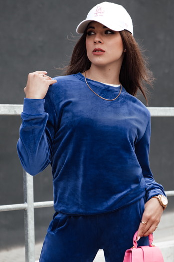 Komplet damski welurowy URBANVELVET granatowy Dstreet AY1057