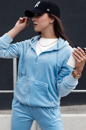 Komplet rozpinany damski welurowy VELCOMFY błękitny Dstreet AY1078