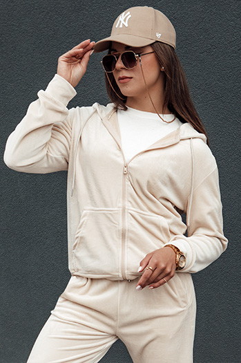 Komplet damski welurowy rozpinany VELCOMFY ecru Dstreet AY1081