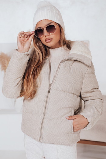 Kurtka damska zimowa sztruksowa TRENDYGLAM beżowa Dstreet TY4358