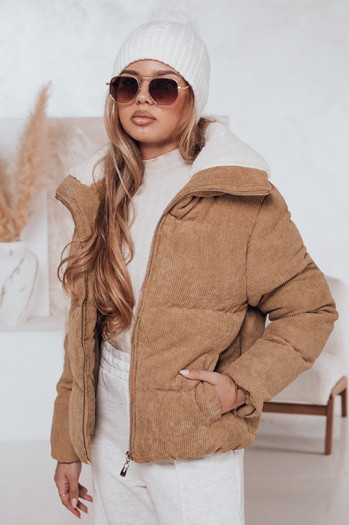 Kurtka damska zimowa sztruksowa TRENDYGLAM ciemnobeżowa Dstreet TY4359