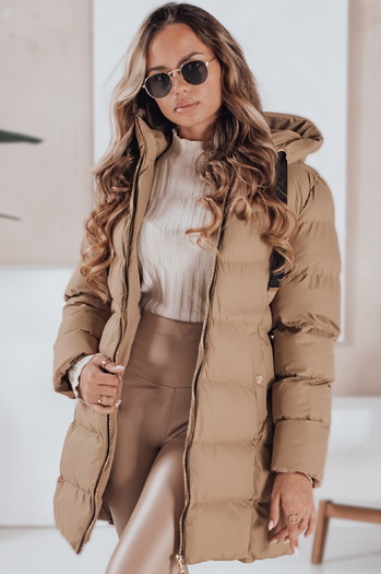 Kurtka damska zimowa z kapturem GABRIELLE ciemnobeżowa Dstreet TY4363