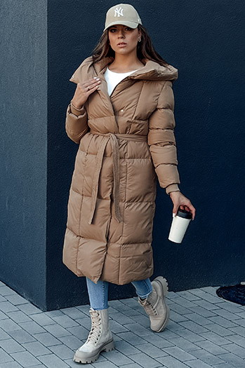 Płaszcz pikowany damski CLOUTIQUE ciemnobeżowy Dstreet TY4371