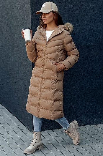 Płaszcz zimowy damski LUXWARM ciemnobeżowy Dstreet TY4375