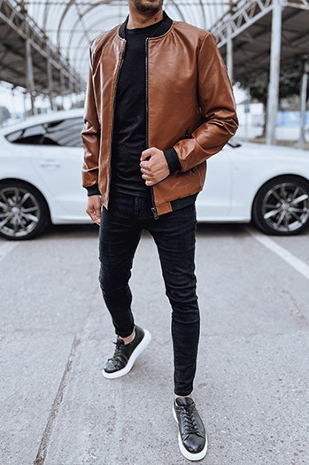 Kurtka męska skórzana bomberka kamelowa Dstreet TX4705