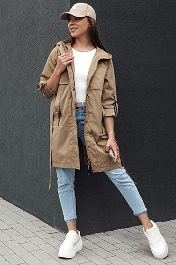 Kurtka przejściowa damska parka MODERNS ciemnobeżowa Dstreet TY4389