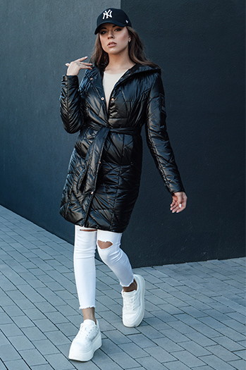 Kurtka damska pikowana długa z kapturem PAUL czarna Dstreet TY4415