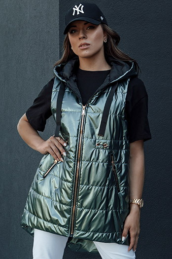 Kamizelka damska pikowana PIXIECODE ciemnozielona Dstreet TY4445