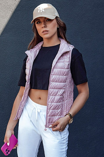 Kamizelka pikowana damska ze stójką STYLISHZ różowa Dstreet TY4450