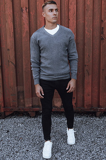 Sweter męski w serek ciemnoszary Dstreet WX2200