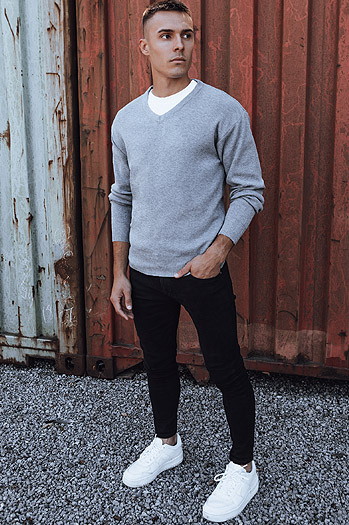 Sweter męski w serek jasnoszary Dstreet WX2201