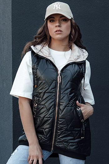 Kamizelka damska pikowana z kapturem COLINE czarna Dstreet TY4462