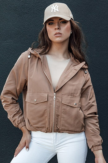 Kurtka przejściowa damska z kapturem BELIJ kamelowa Dstreet TY4472