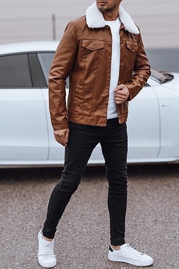 Kurtka męska skórzana z futerkiem brązowa Dstreet TX4746