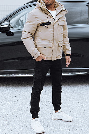 Kurtka zimowa męska z kapturem beżowa Dstreet TX4776