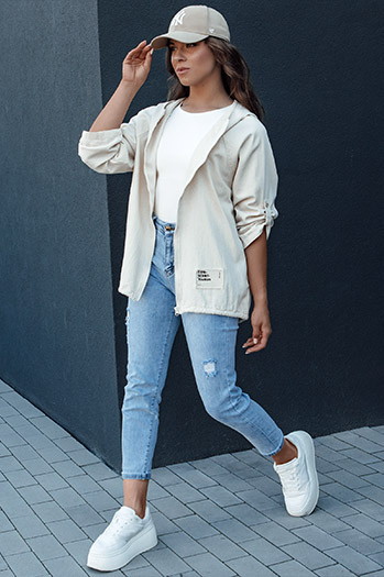 Kurtka przejściowa damska z kapturem MANDIA jasnobeżowa Dstreet TY4479