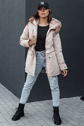 Kurtka zimowa damska parka z kapturem SNOWFALL beżowa Dstreet TY4490
