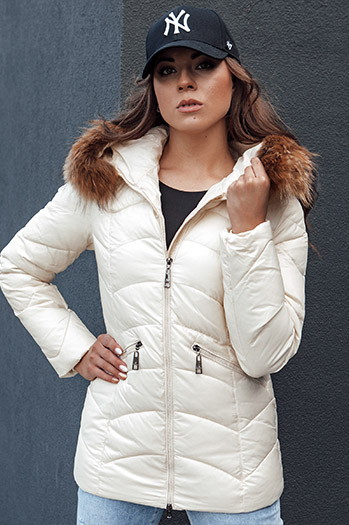 Kurtka zimowa damska pikowana z kapturem EMBRACE ecru Dstreet TY4492