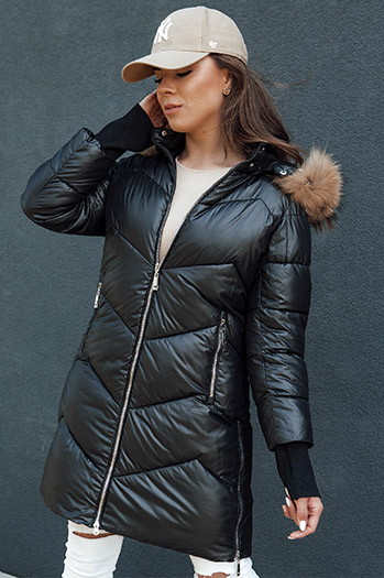 Kurtka zimowa damska pikowana futerko z kapturem LAGOON czarna Dstreet TY4499