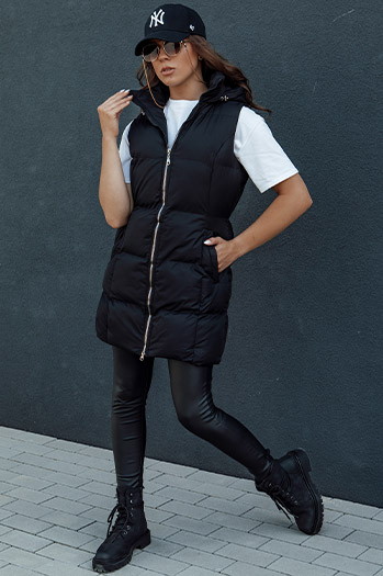 Kamizelka pikowana damska długa VIANA czarna Dstreet TY4504