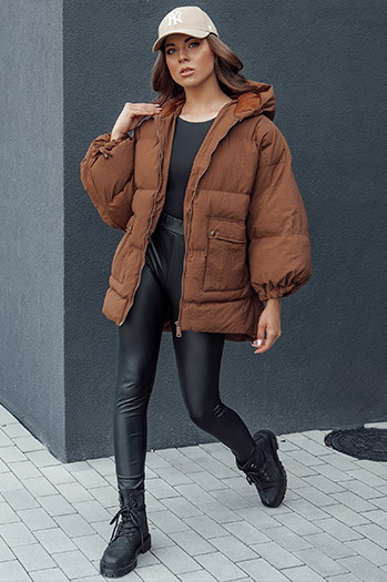 Kurtka damska pikowana z kapturem PARIMA kamelowa Dstreet TY4510