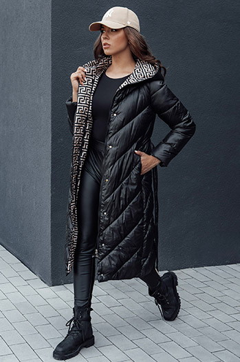 Płaszcz damski zimowy pikowany z kapturem CELESTIE czarny Dstreet TY4513