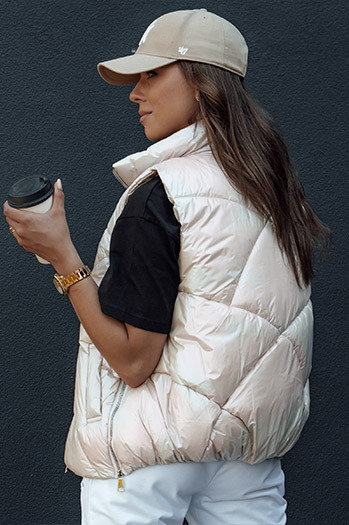 Kamizelka damska pikowana HOLO beżowa Dstreet TY4520