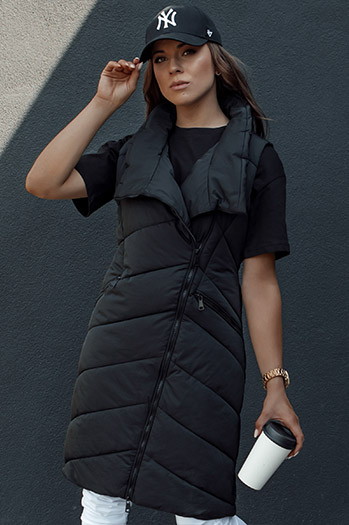 Kamizelka damska pikowana długa bez kaptura SERKIS czarna Dstreet TY4524