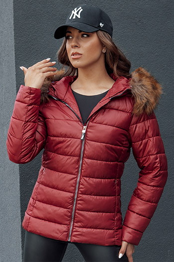 Kurtka zimowa damska pikowana z kapturem ESTELLA bordowa Dstreet TY4530