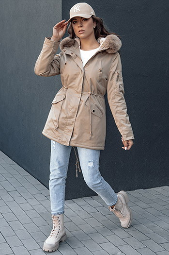 Kurtka zimowa damska parka z futerkiem ERISS beżowa Dstreet TY4532