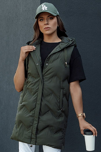 Kamizelka pikowana damska z kapturem TAMIRA zielona Dstreet TY4533