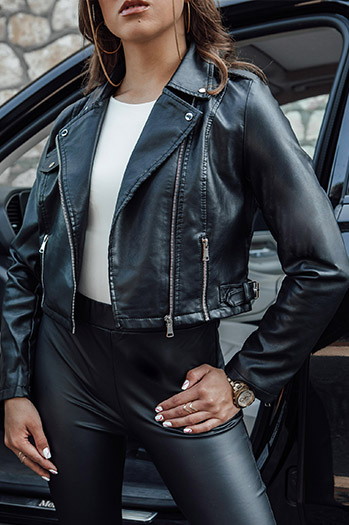 Kurtka skórzana damska krótka ramoneska przejściowa BARBADOS czarna Dstreet TY4549