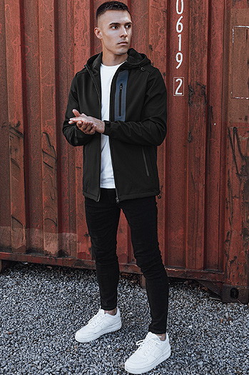 Kurtka męska przejściowa softshell z kapturem czarna Dstreet TX4814