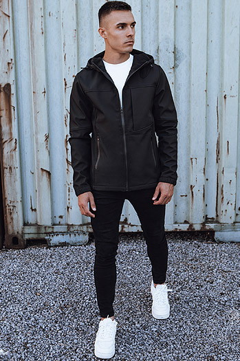 Kurtka męska przejściowa softshell z kapturem czarna Dstreet TX4815