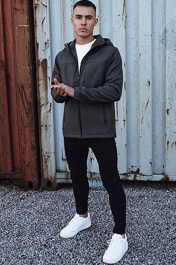 Kurtka męska przejściowa softshell z kapturem ciemnoszara Dstreet TX4816