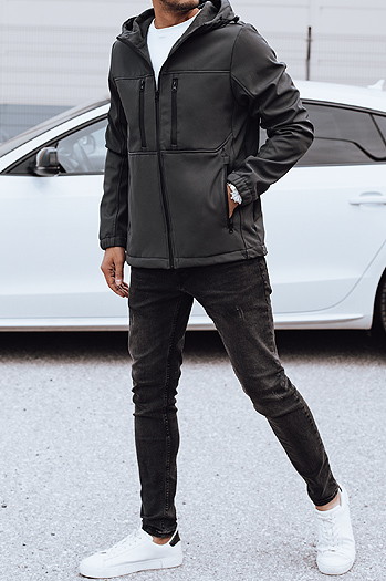 Kurtka męska przejściowa softshell z kapturem ciemnoszara Dstreet TX4817
