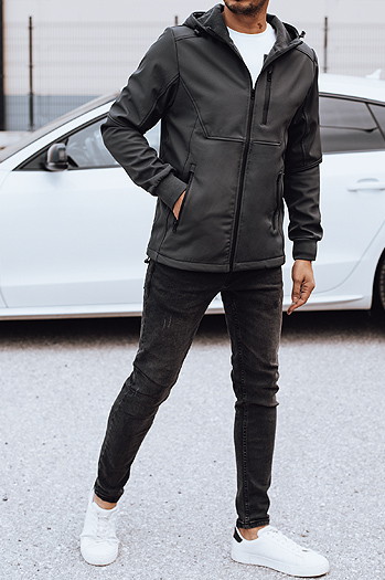 Kurtka męska przejściowa softshell z kapturem ciemnoszara Dstreet TX4818