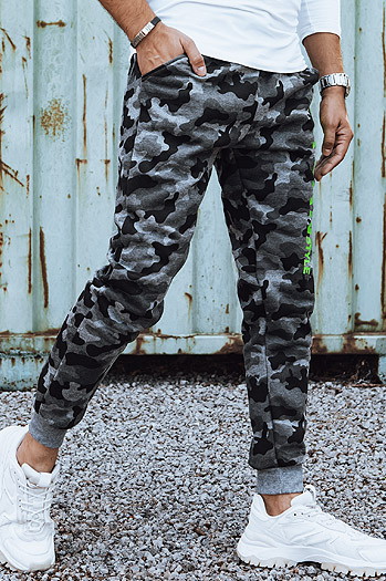 Spodnie dresowe męskie moro z nadrukiem antracytowe Dstreet UX4441