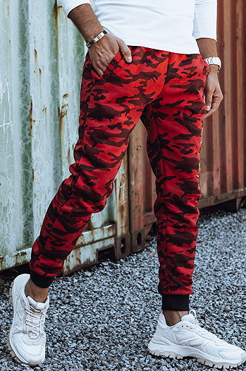 Spodnie męskie dresowe moro z nadrukiem czerwone Dstreet UX4443