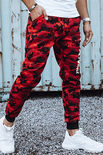 Spodnie dresowe męskie moro z nadrukiem czerwone Dstreet UX4444