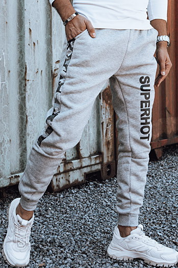 Spodnie męskie dresowe z nadrukiem jasnoszare Dstreet UX4446