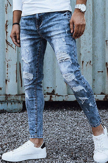 Spodnie męskie jeansowe z dziurami slim fit niebieskie Dstreet UX4451