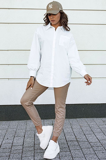 Spodnie damskie woskowane BRIAL beżowe na ściągaczu Dstreet UY2152