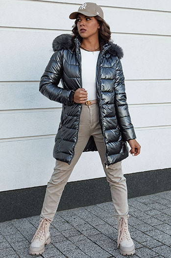 Kurtka zimowa damska pikowana długa z kapturem SHINE szara Dstreet TY4564