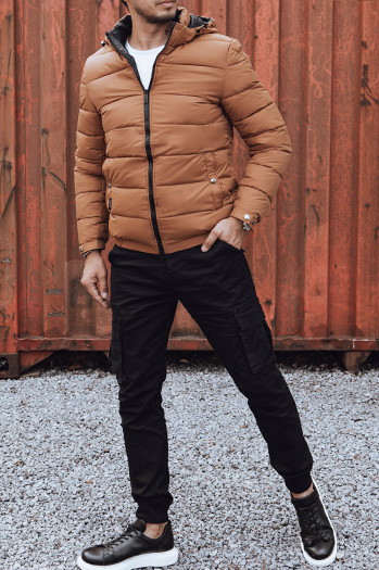 Kurtka męska zimowa pikowana z kapturem kamelowa Dstreet TX4829