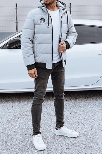 Kurtka męska zimowa pikowana z kapturem szara Dstreet TX4830