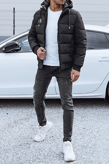 Kurtka męska zimowa pikowana z kapturem czarna Dstreet TX4831